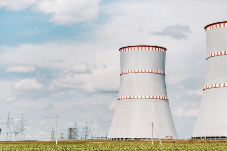 Belarusian nuclear power plant in Ostrovets district.Field around the nuclear power plant. Belarus