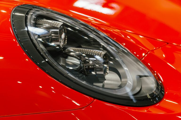 Head Lights Of Red Luxurious Sports Car