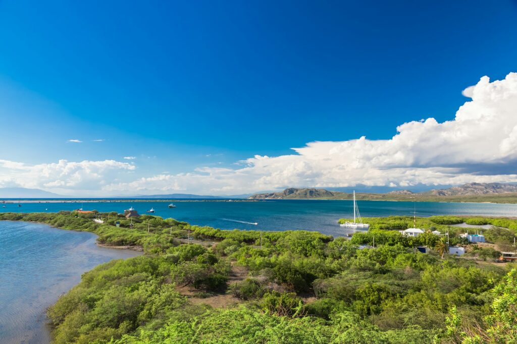 Panoramic View of Caribbean coast and mountains