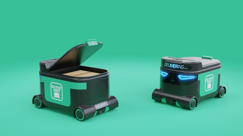 Delivery Robot Food delivery robots may serve homes in near future. AGV intelligent robot.