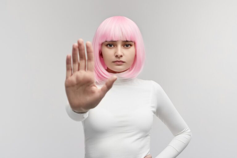 Futuristic woman gesturing stop