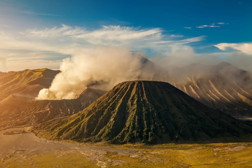 Mount Bromo volcano Gunung Bromo during sunrise Bromo Indonesia.