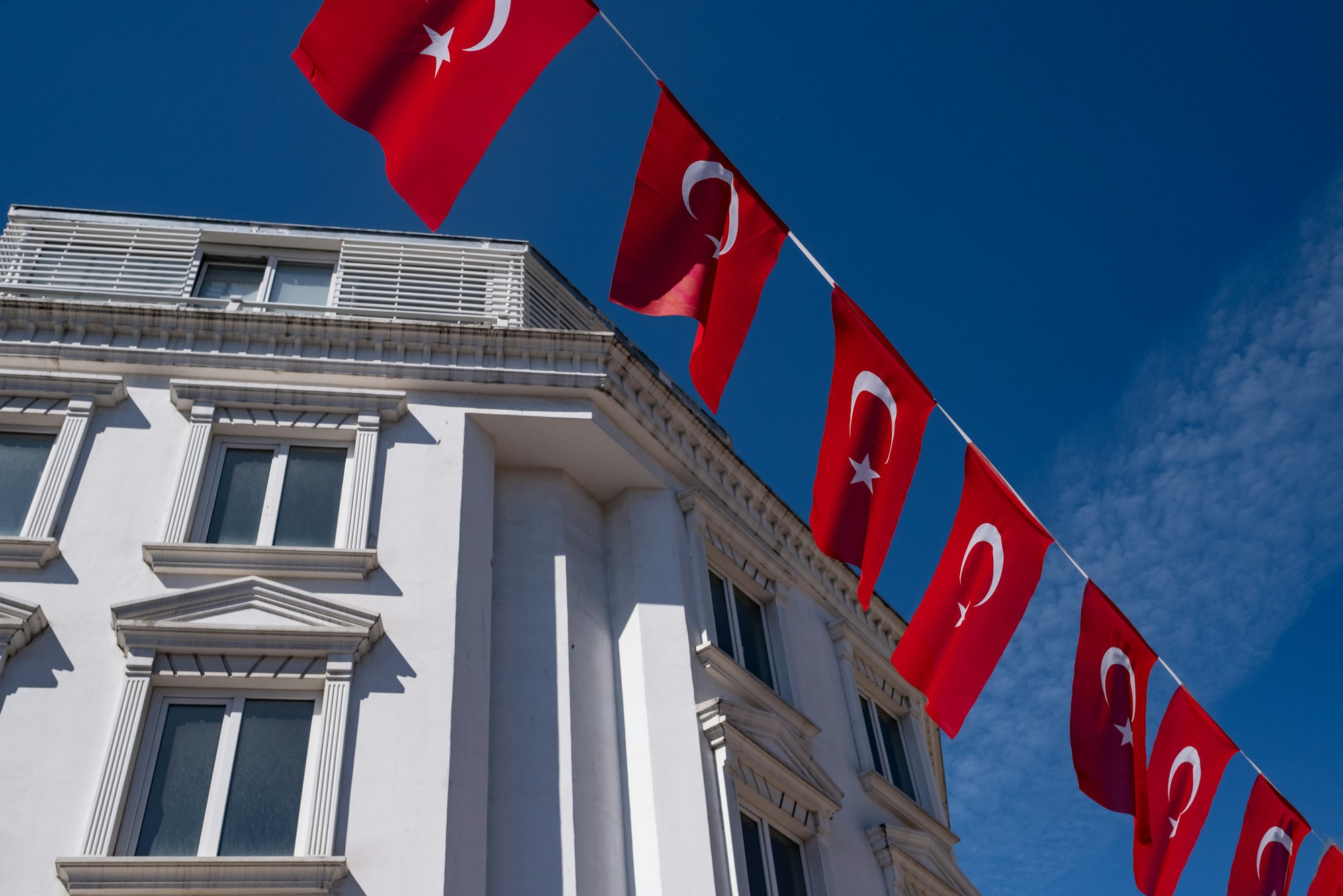 Turkey streets of Old Town are decorated with festive strings of Turkish Flags.