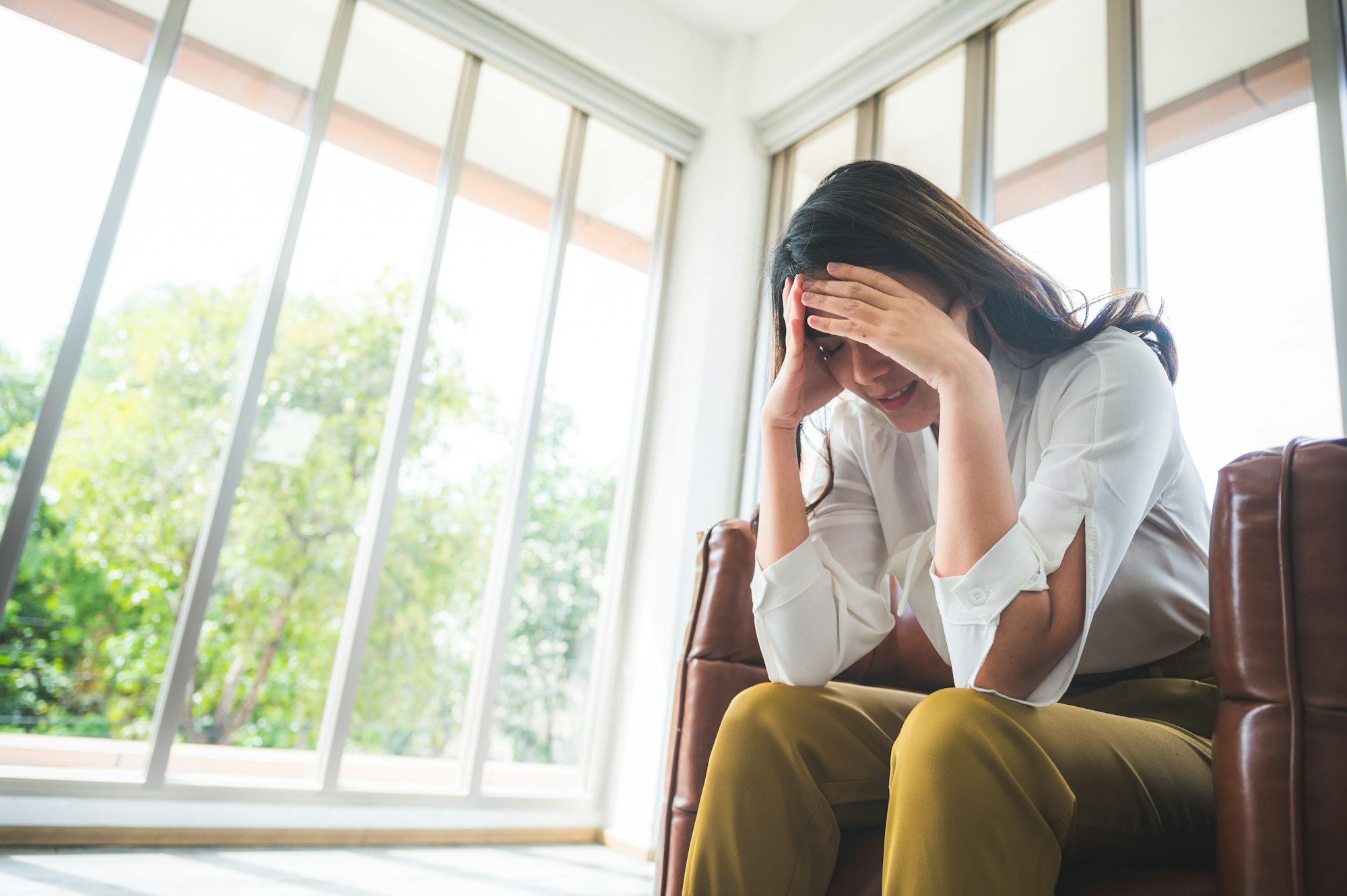 unhappy depression woman in mental health problem, loneliness female person are sad