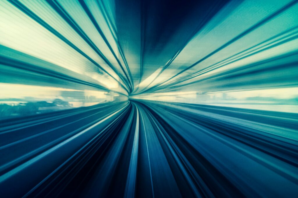 Abstract Moving Motion blur of Line moving between tunnel, futuristic and innovation technology