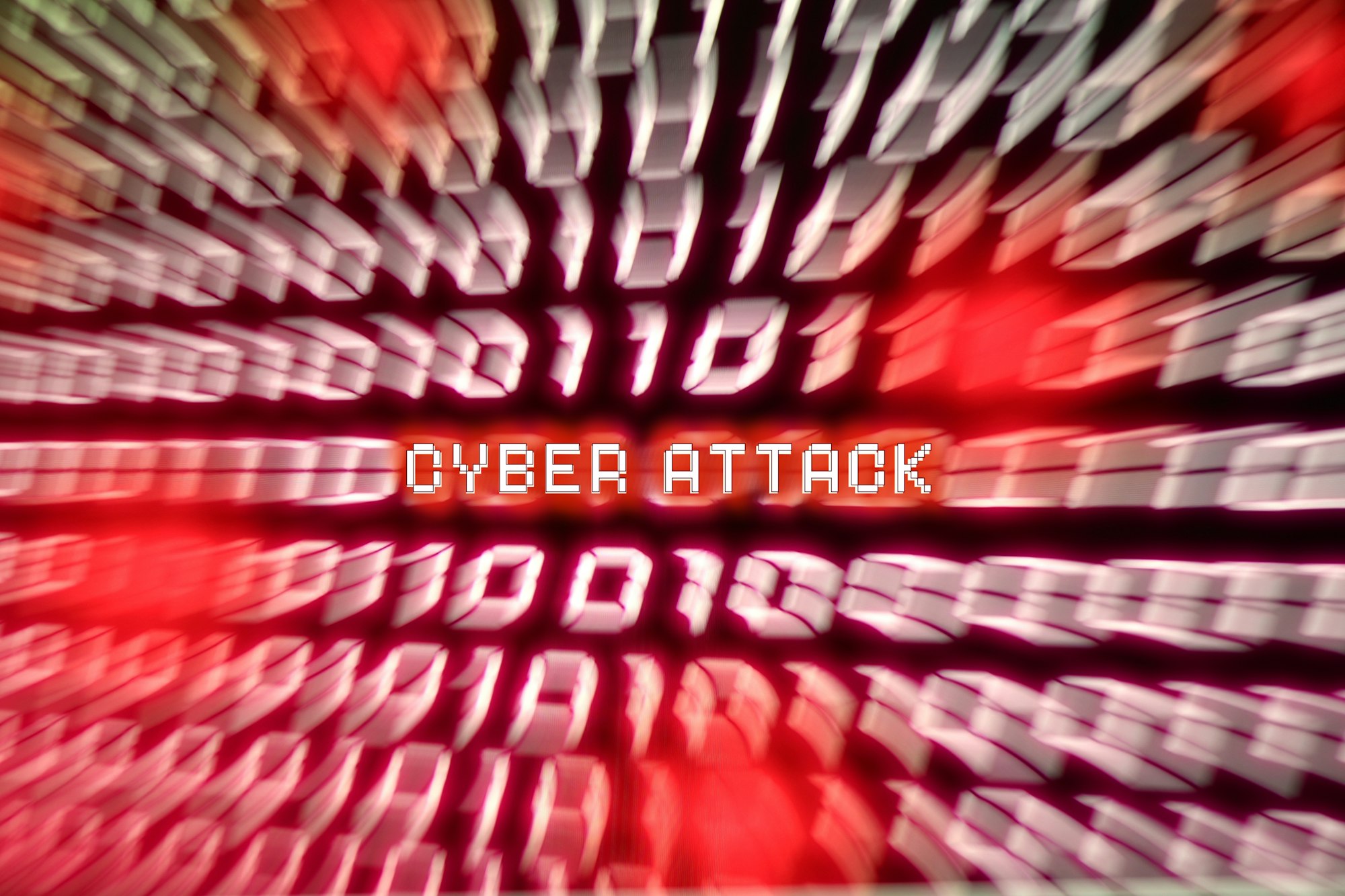 Cyber Attack Computer binary number stream blurred. Concept for hacker cyber attack danger