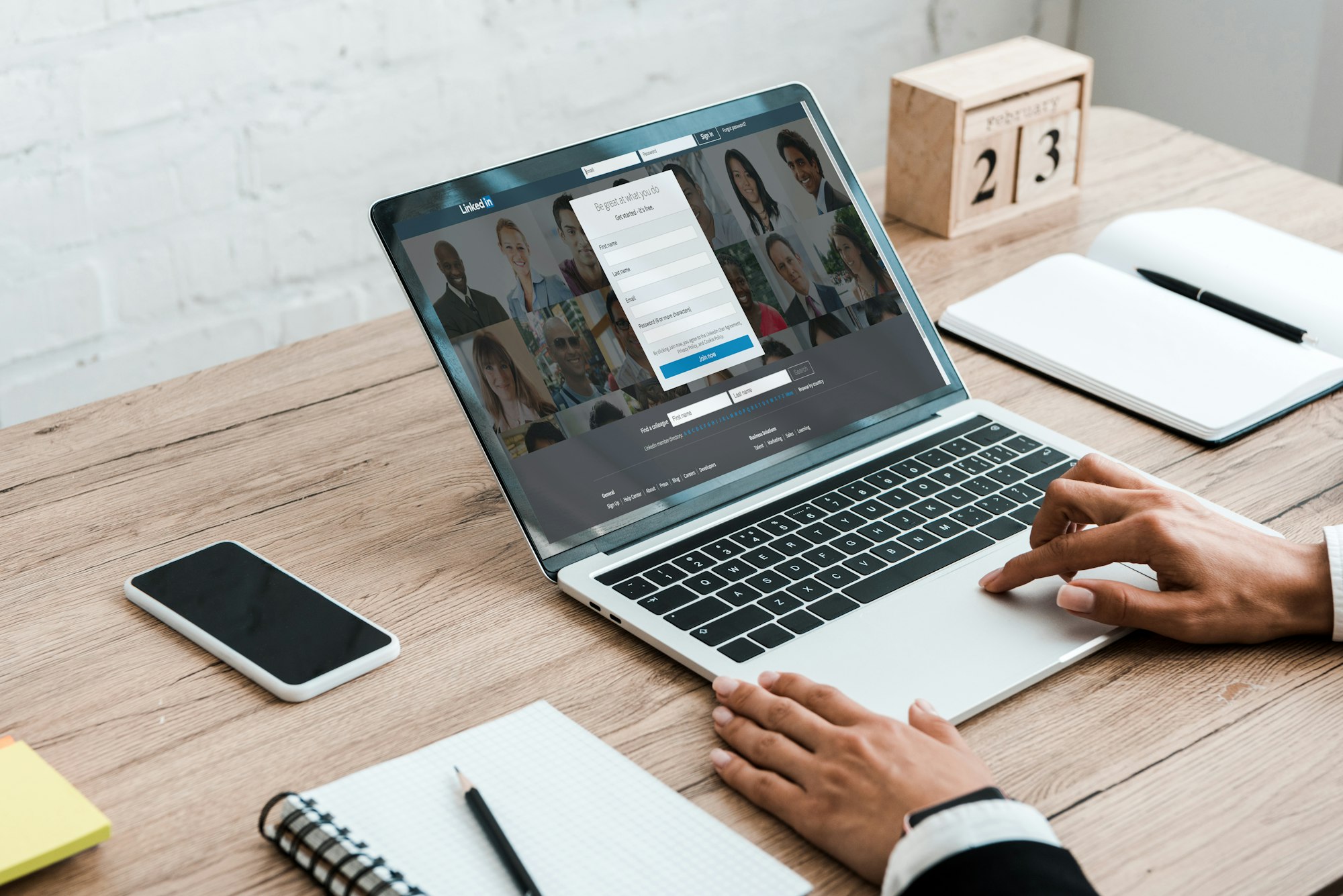 LinkedIn to Professional Connections kyiv ukraine july 23 2019 cropped view of woman using laptop with linkedin website near