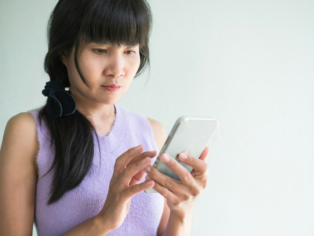 Woman Using Phone, Hand Girl Hold Smartphone for Geberative