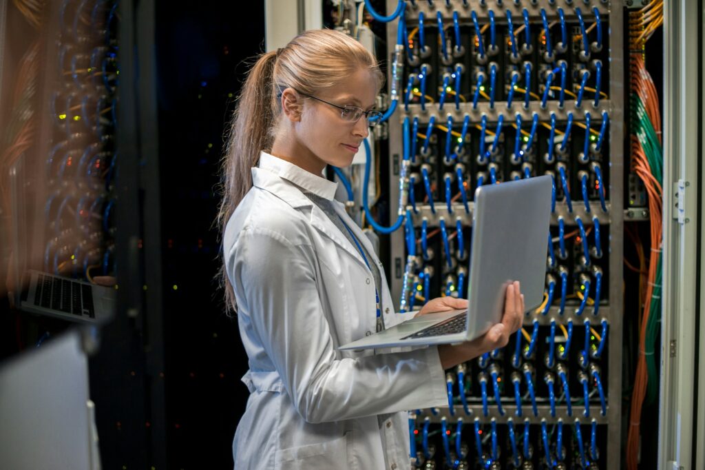 Woman Working with Supercomputer