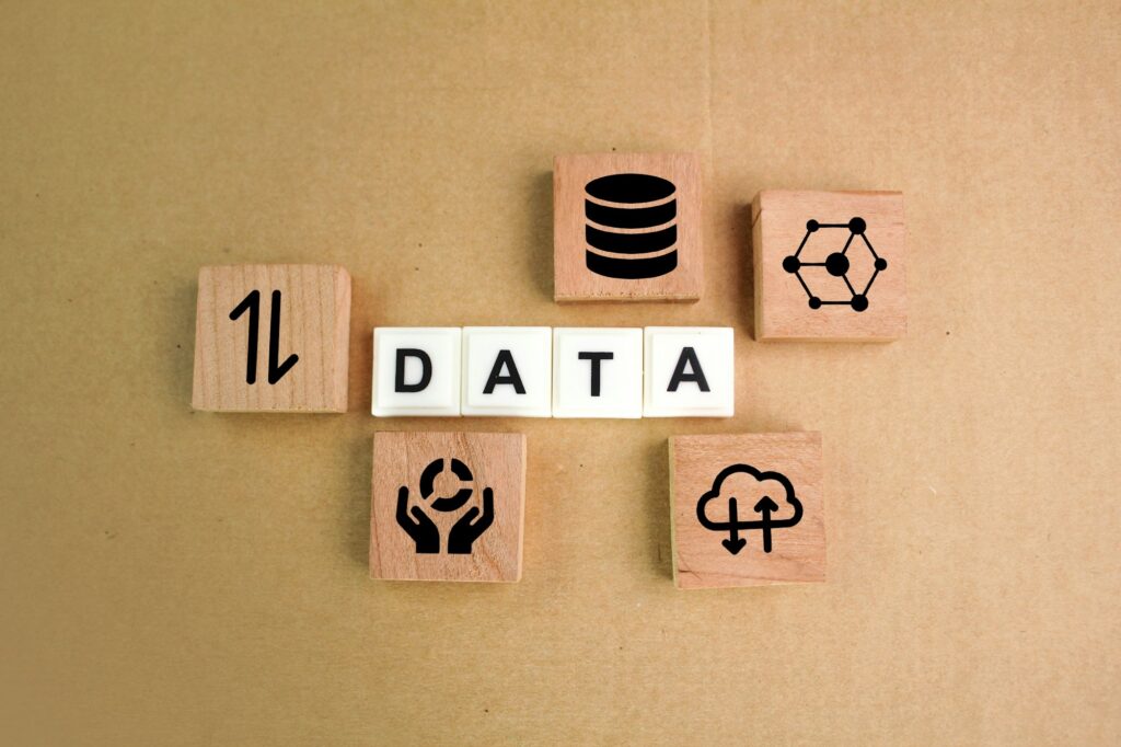 alphabet letter with data word and data icon