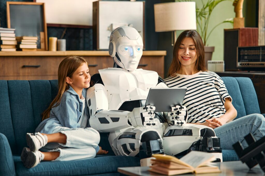 Robot with family at home