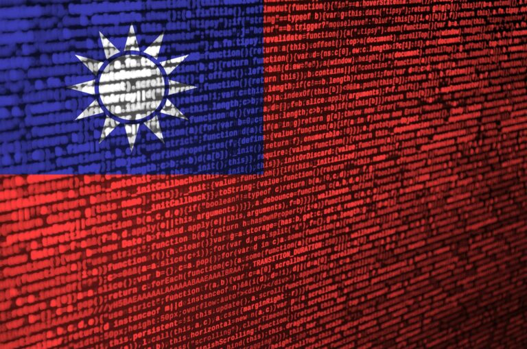 Taiwan flag is depicted on the screen with the program code