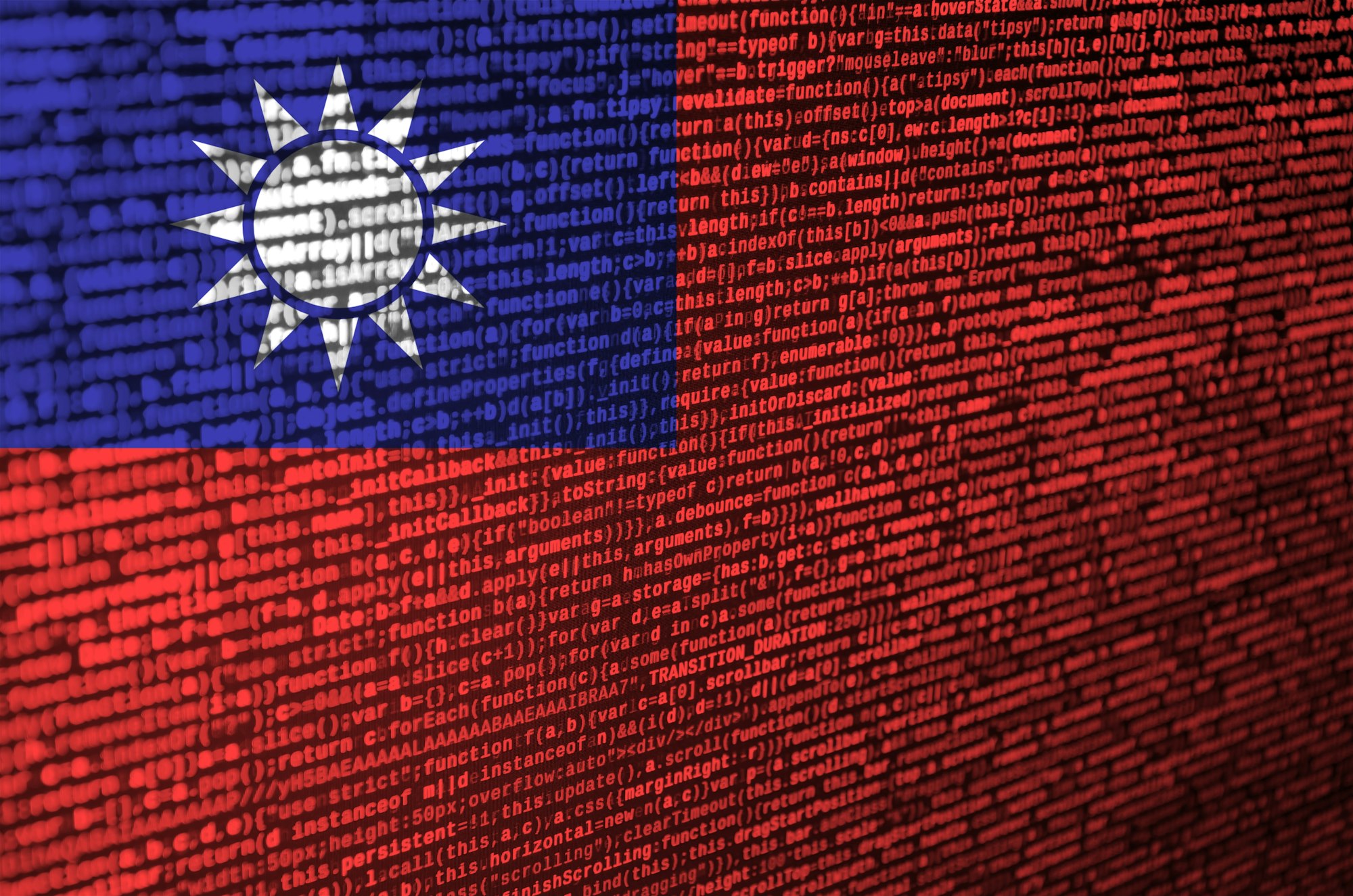 Taiwan flag is depicted on the screen with the program code