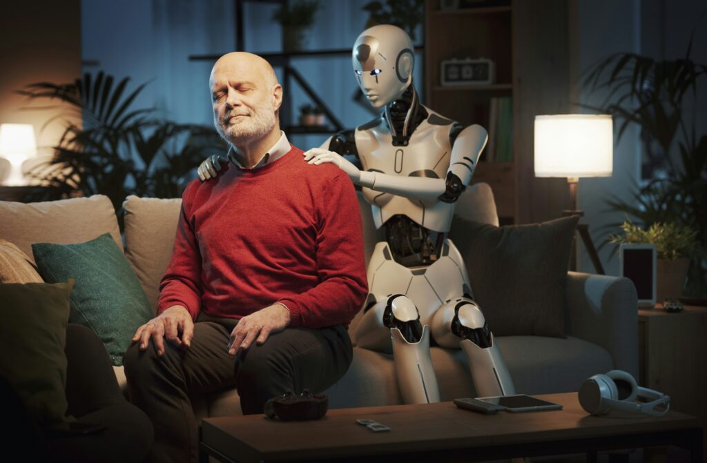 AI humanoid robot giving a massage