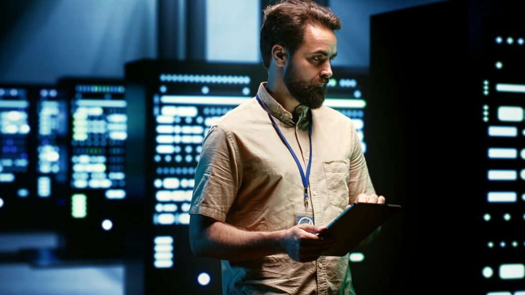 Employee working in server hub