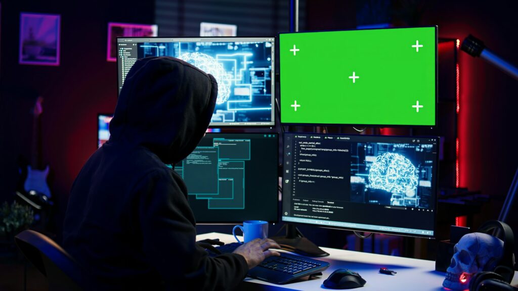 Hacker using green screen PC and AI to find unpatched connections