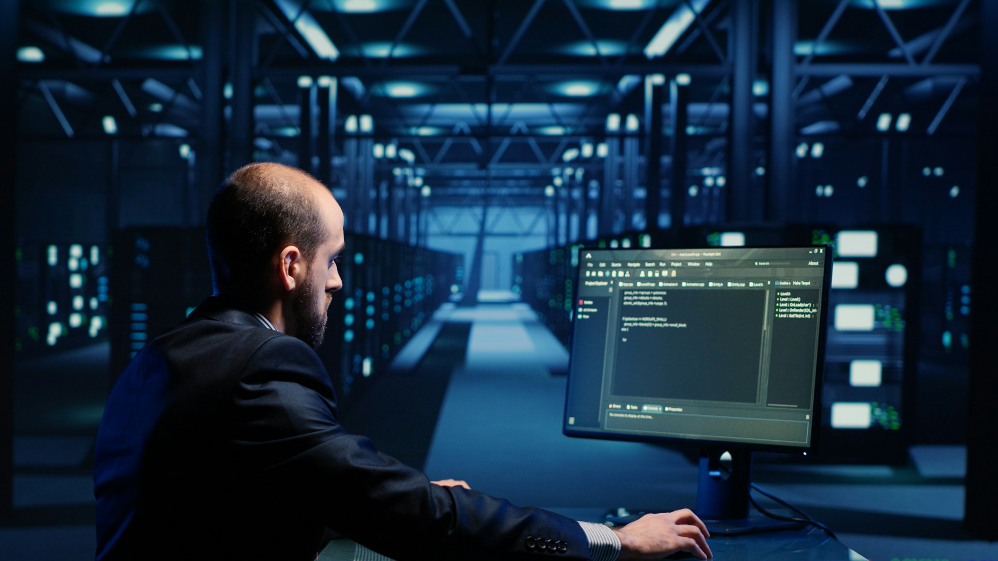 Network engineer doing hardware check on computer