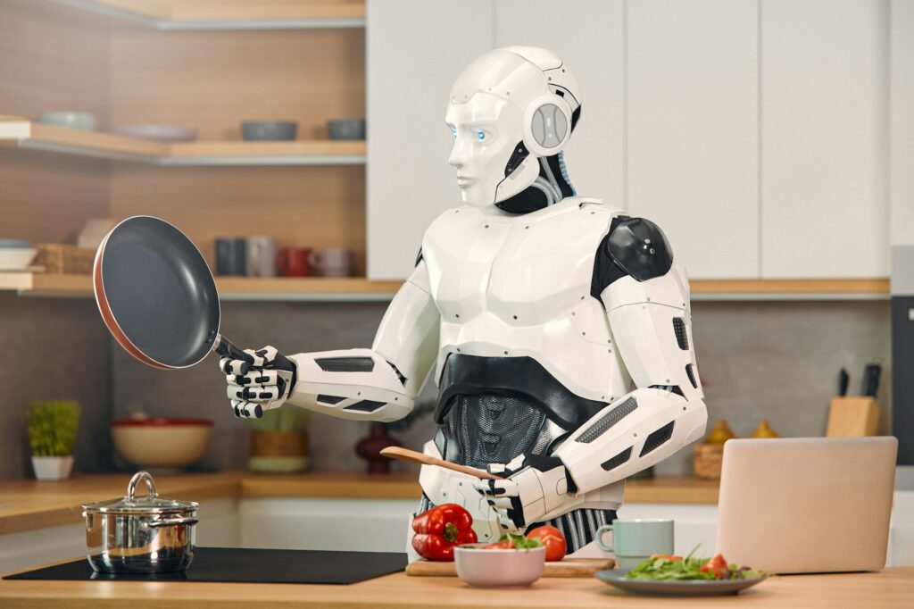 Robot with family at home