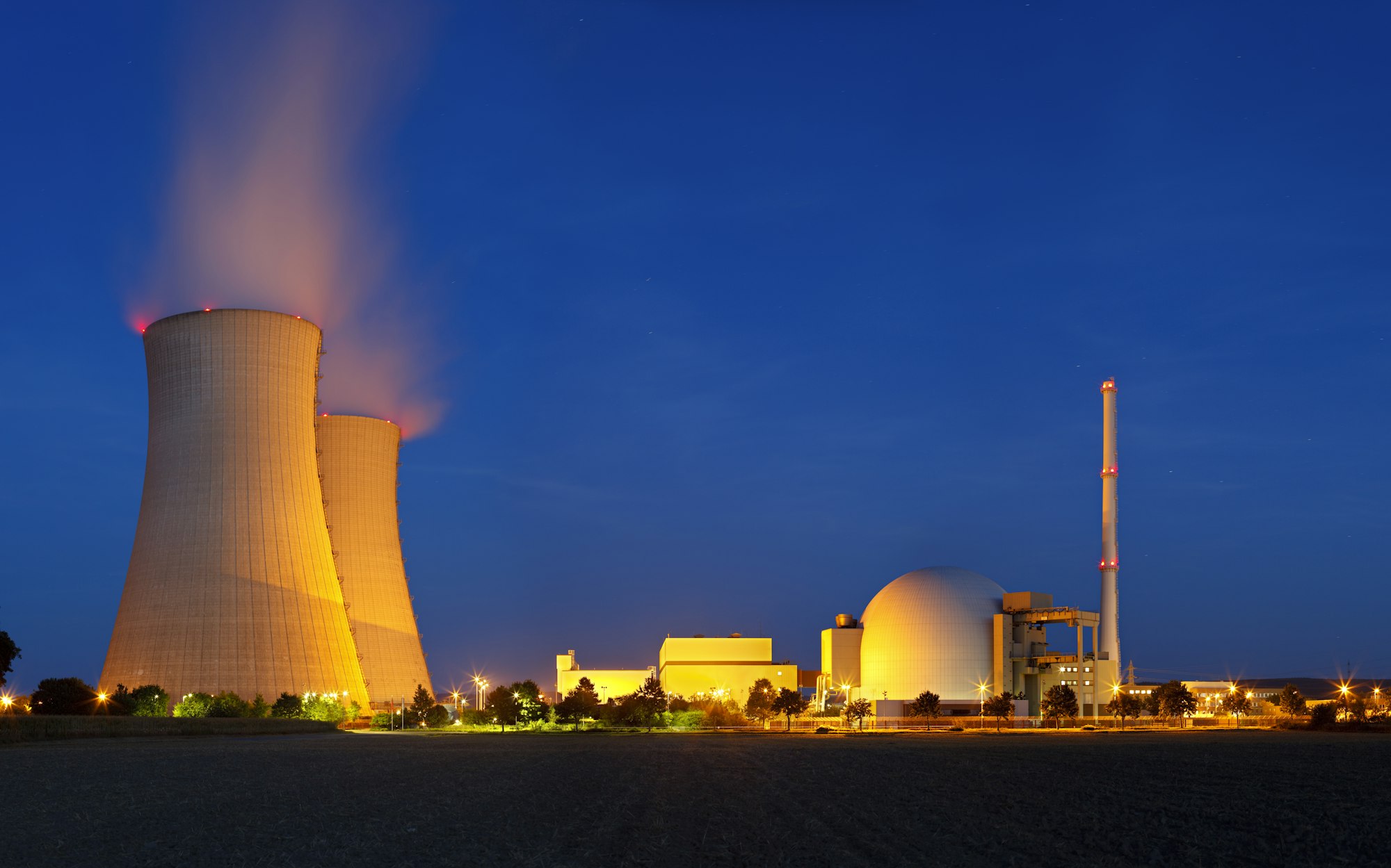 Nuclear Power Station With Night Blue Sky