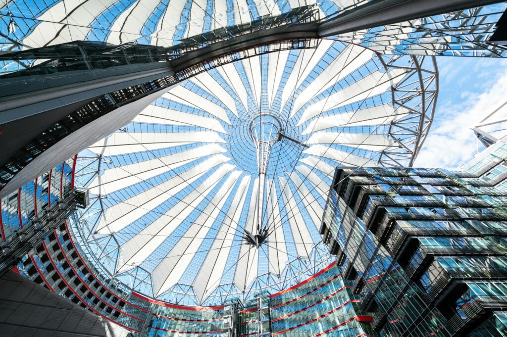 View of the Sony Center interior in Berlin, Germany