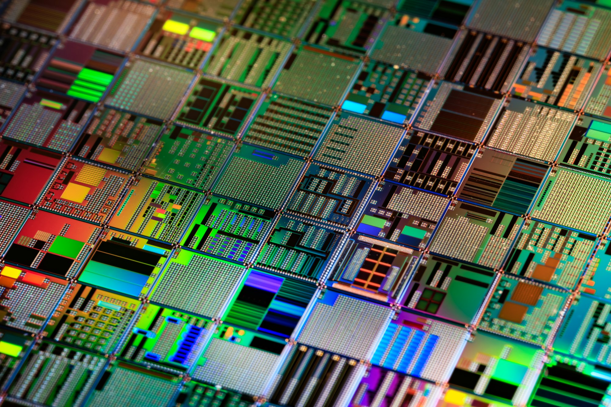 silicon semiconductor wafer close up.