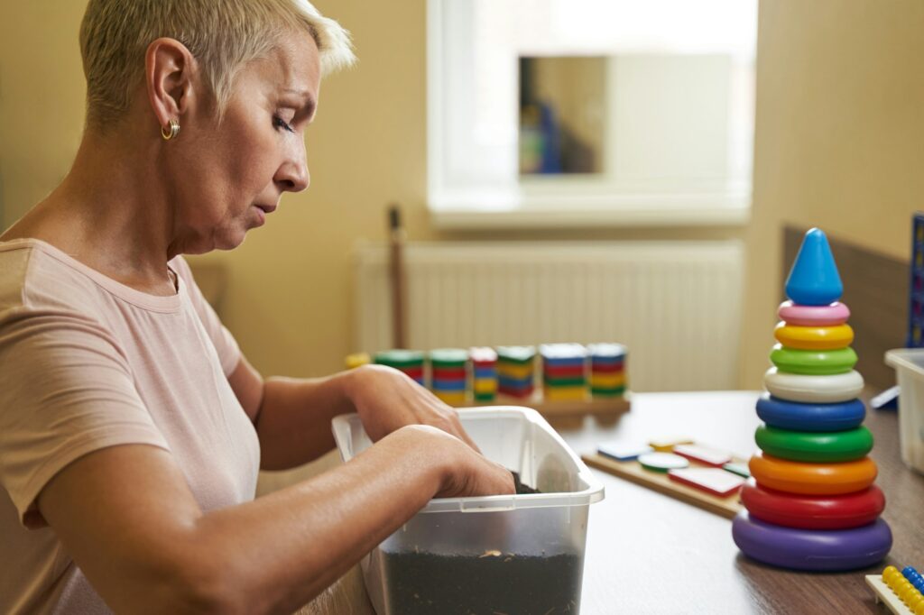 Stroke patient at occupational therapy in rehab center