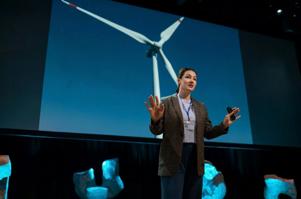 woman is talking about renewable energy