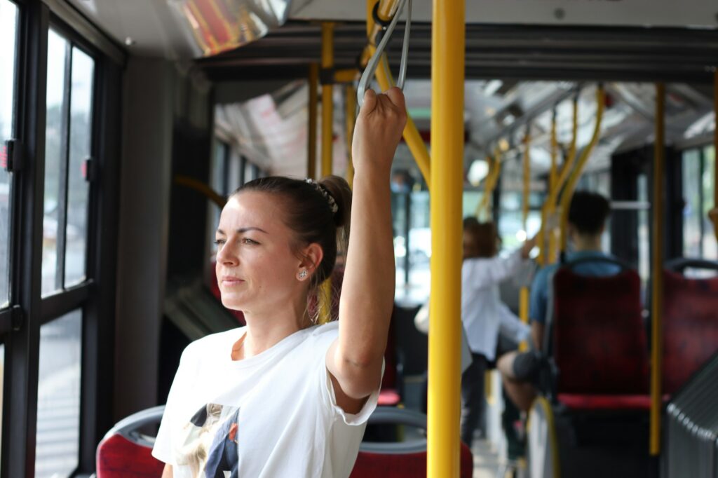 A woman in public transport.