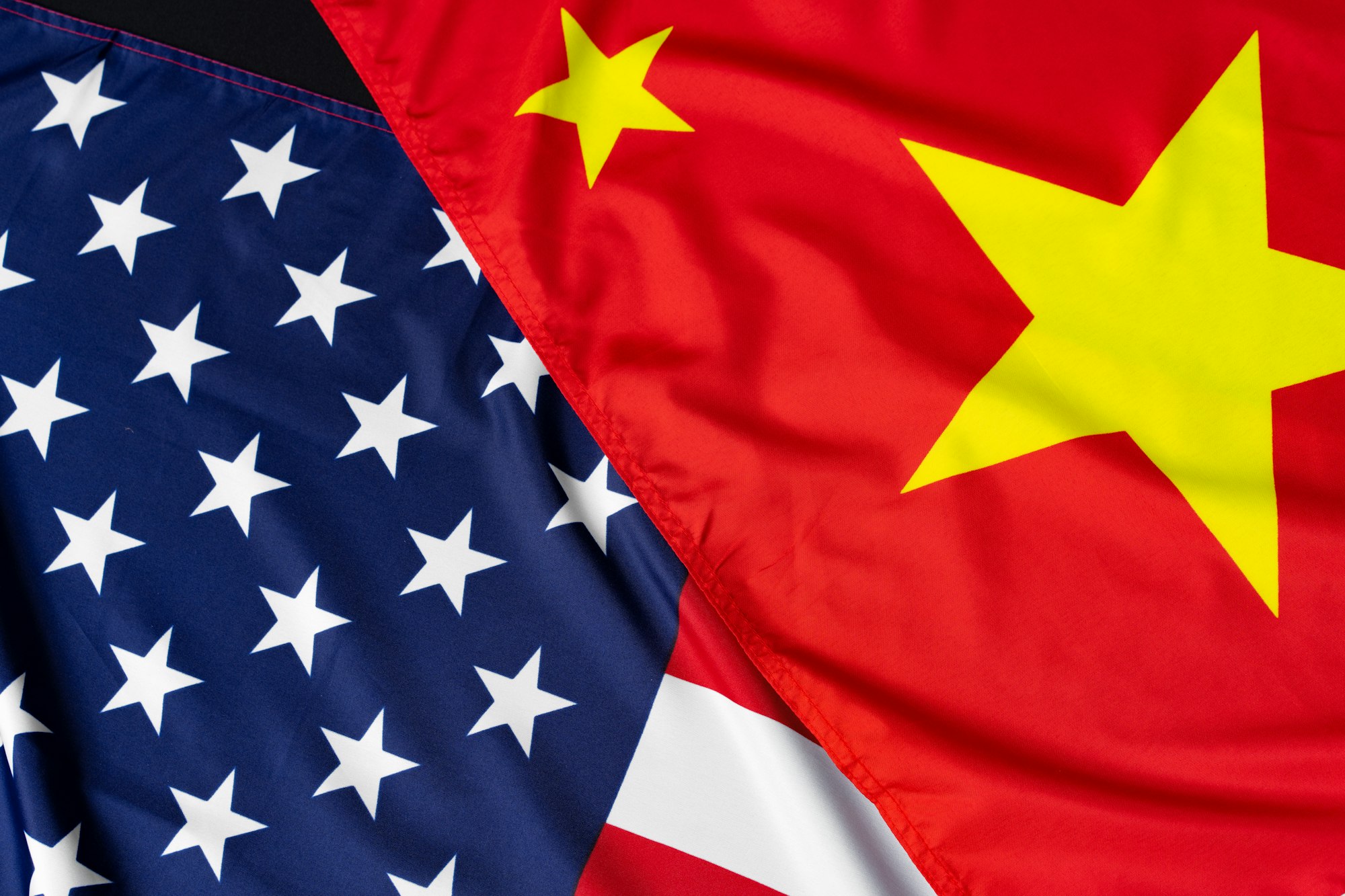 American and Chinese flags, diplomatic crisis concept