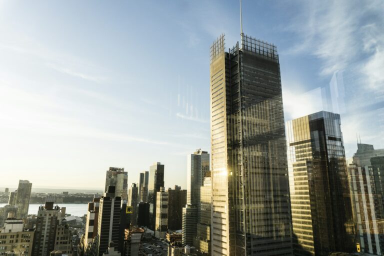 Cityscape with skyscrapers and New York Times building, New York, USA