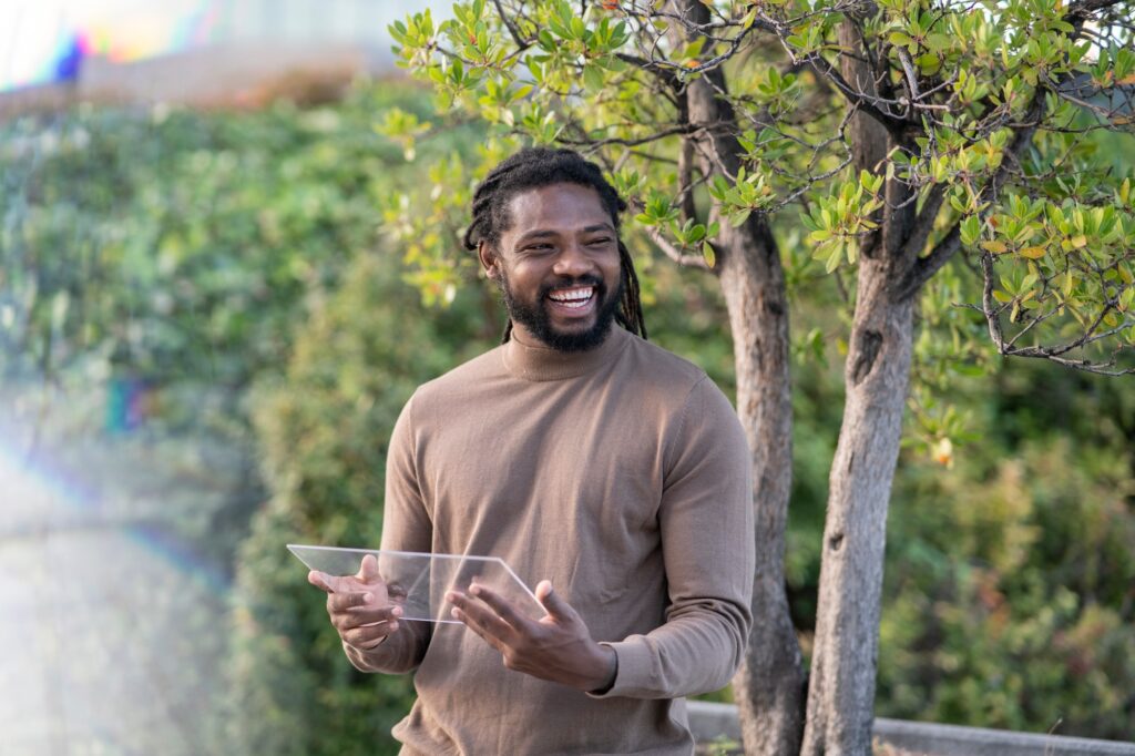 afro american man with a futuristic tablet