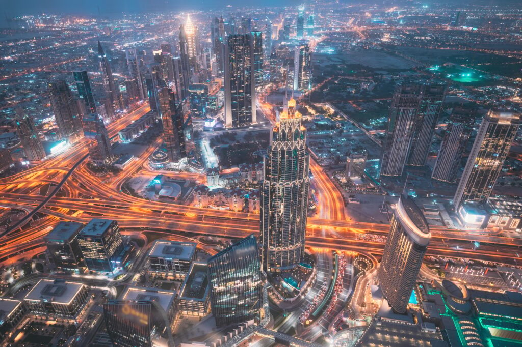 Dubai, UAE, United Arab Emirates. 6K 5K 4K View Form Viewpoint . Day to Night timelapse. Change