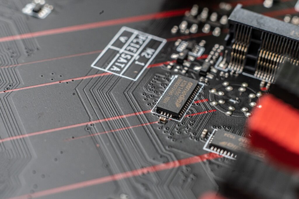 the semiconductors and transtistors used in the circuit board, computer industry concept