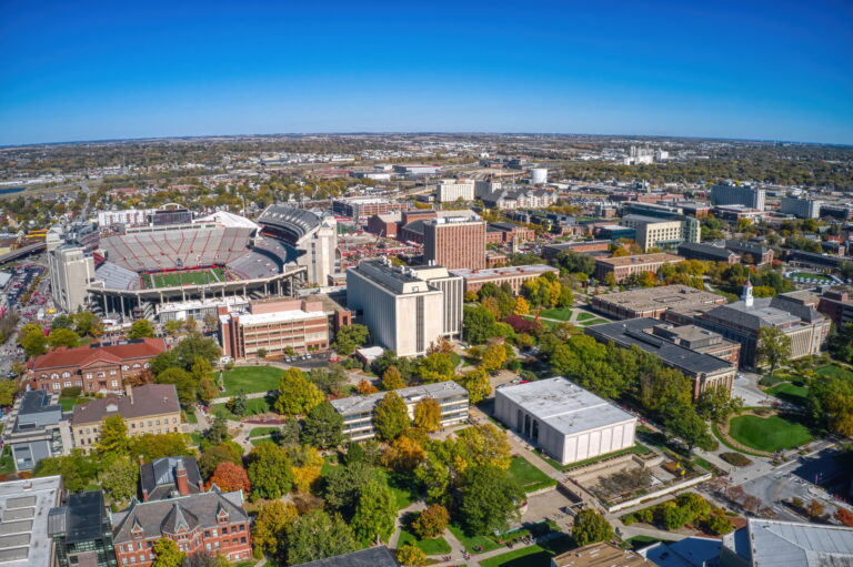 Aerial View of a large Public University in Lincoln, Nebraska