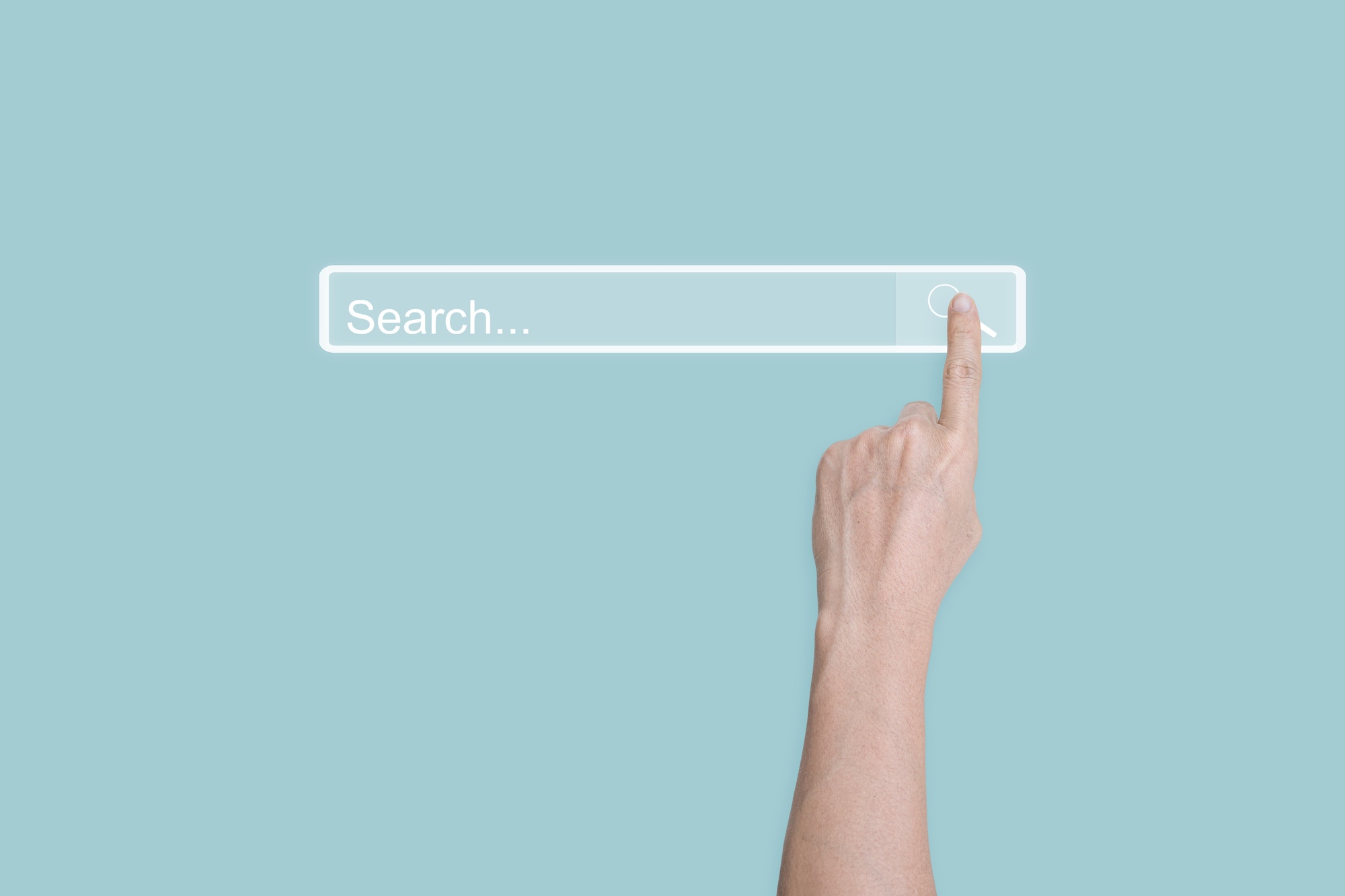 searching browsing concept. hand click search page internet data information networking.