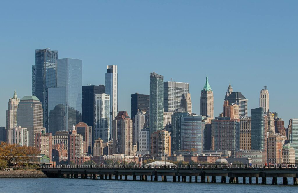 Breathtaking New York City skyline capturing iconic skyscrapers under a clear sky.