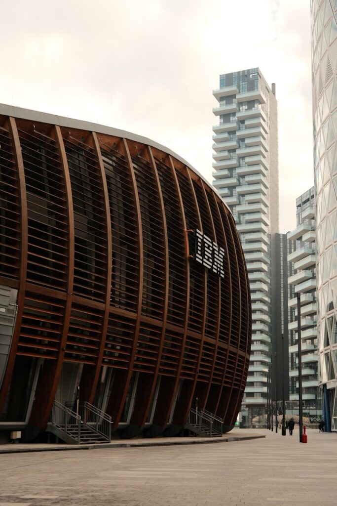 The ibm building stands proudly in the cityscape.