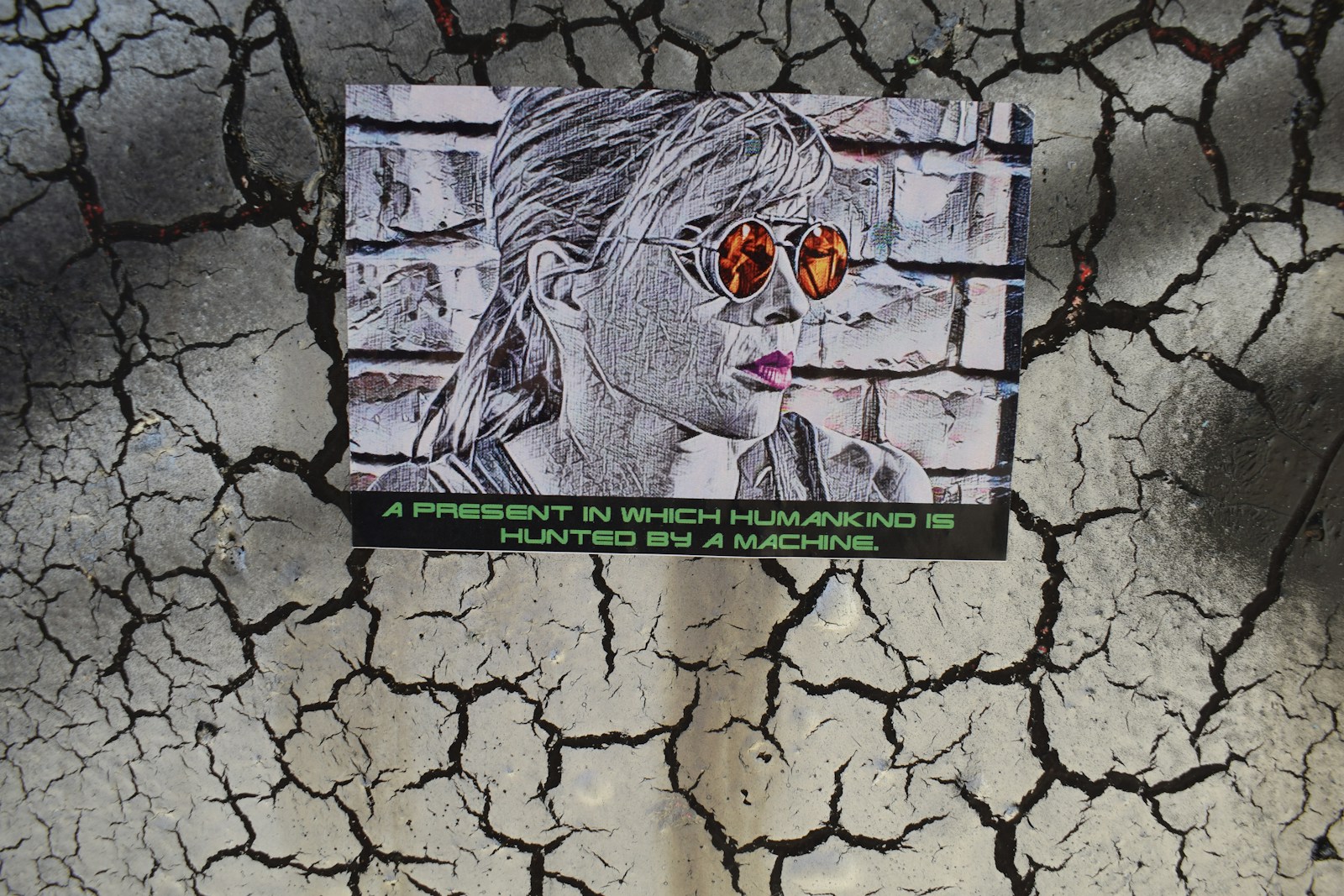 Sketch of woman with sunglasses and text