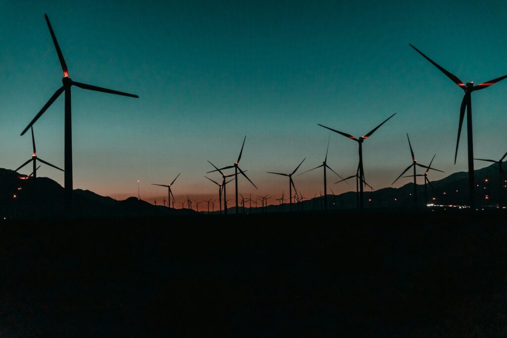 a group of wind turbines