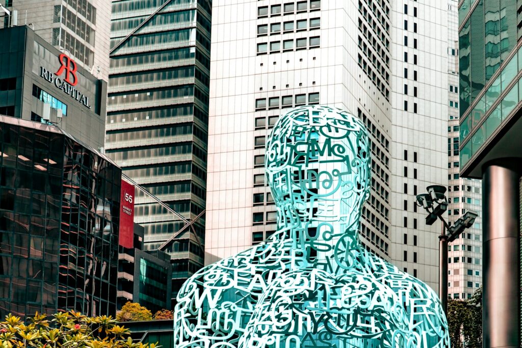 Futuristic sculpture in a modern city