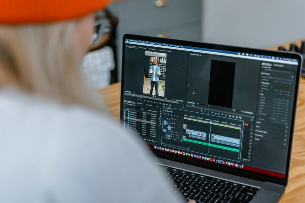 When the AI Bubble Bursts What Will Left Still Something Better Close-up of video editing software on laptop, focused on timeline.
