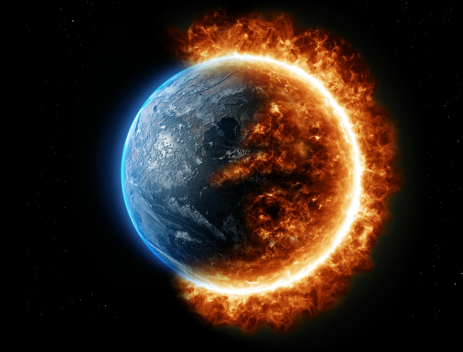 Why a Leading New AI Expert Pushed Back Doomsday Predictions a picture of the earth in a ring of fire