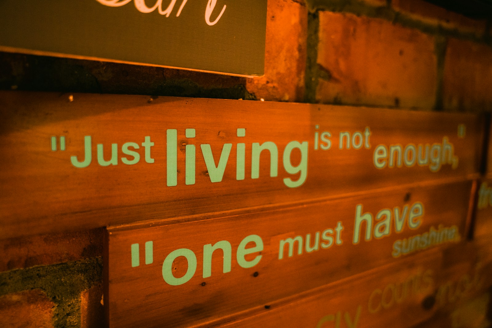 a wooden sign that says just living is not enough