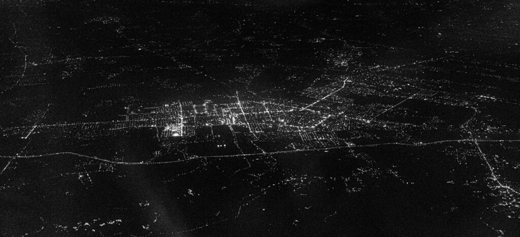 Aerial view of a city at night