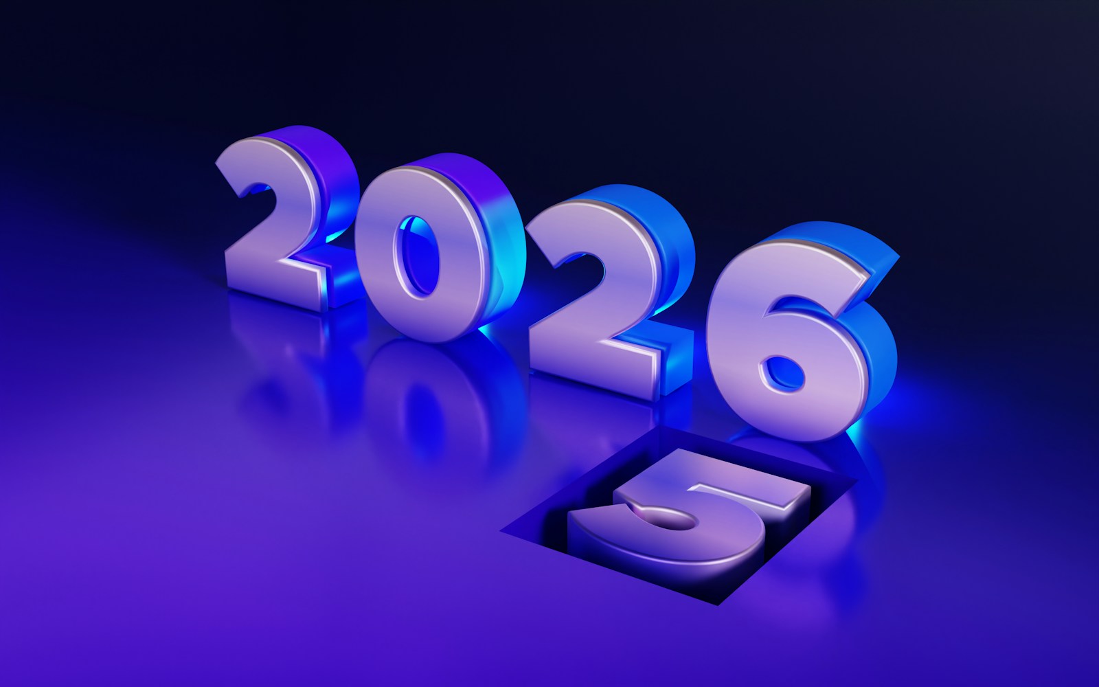 The Technology Trends That Will Define 2026 — Ready or Not The year 2026 replaces 2025 in a futuristic setting.