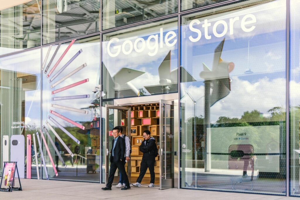 Google’s AI Spending Surge: Why the Company Is Doubling Down Bright and modern Google Store entrance with clear glass facade in Mountain View, California.