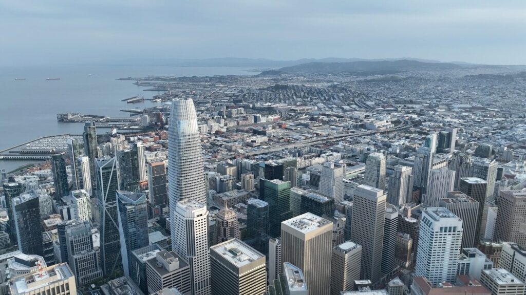 Inside San Francisco’s New AI Startup Frenzy an aerial view of a city with tall buildings