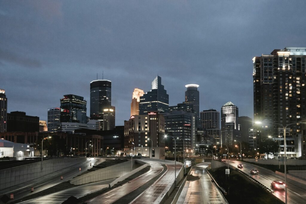 city buildings during night time