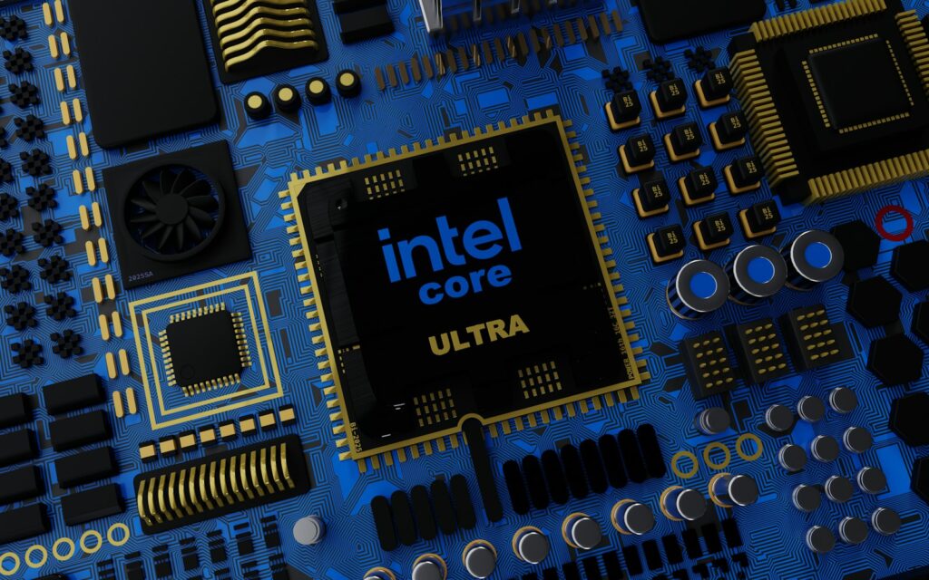 a close up of a computer chip with the intel core logo on it