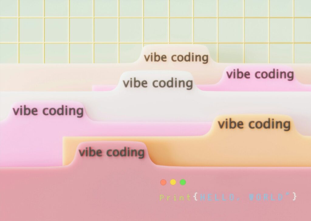 Tabs labeled "vibe coding" with code on bottom